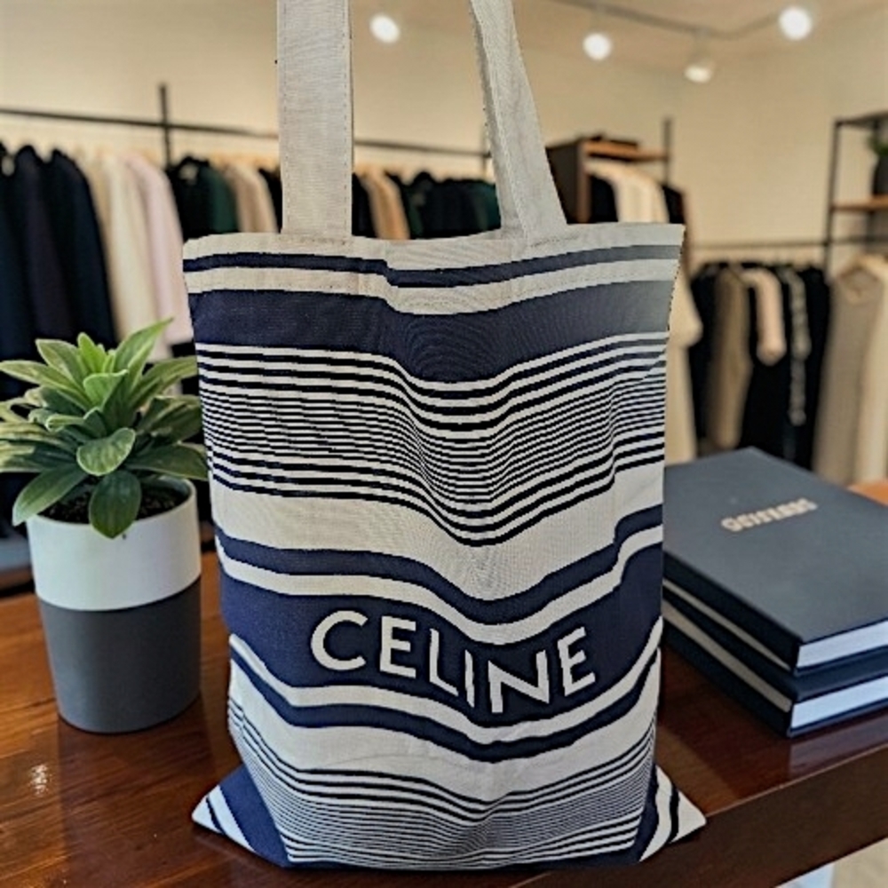 Celine Navy and White Striped Cotton Tote Bag NEW GWP